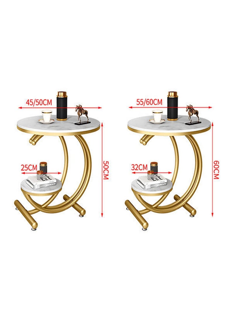 Sofa Side Table, Light Luxury End Table Rock Board Corner Table Creativity Round Table Open Double-Layer Design Coffee Table Modern Living Room Side Cabinet Bedside Table