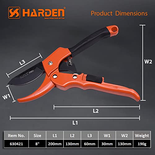 Harden 8" (200mm) Garden Pruner, SK5 Steel Blade, Designed to Cut 1.5 cm Diameter Wood, One-Handed Safety Lock - 630421 - Image 2
