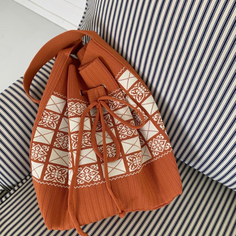New Ethnic Style Tote Bag 2024 Casual Fashion Versatile Large Capacity Knitted Drawstring Shoulder Bag Women'S Bag - Image 5