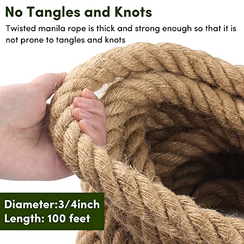 BALAVA Manila Rope 3/4in x 100ft,Thick Natural Hemp Rope,Large Decorative Nautical Ropes,Twisted Manila Ropes Great for Gardening,Railings,Hammock Nautical - Image 3