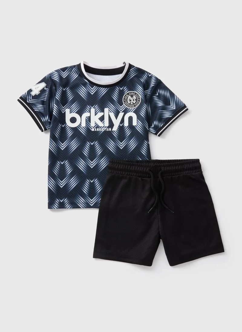 Matalan Boys Black Football T-Shirt & Shorts Set