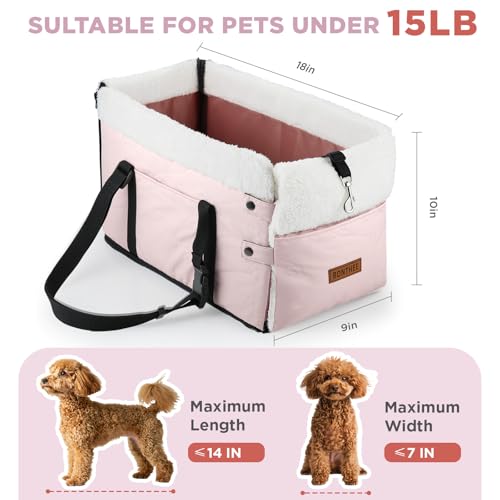 BONTHEE Center Console Dog Car Seat for Small DogsPU Leather Small Dog Car Booster SeatWashable Foldable with Safe Protection Hooks Adjustable Straps and Storage Pocket Pet Up to 15lbsPink - Image 3