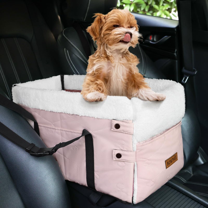 BONTHEE Center Console Dog Car Seat for Small DogsPU Leather Small Dog Car Booster SeatWashable Foldable with Safe Protection Hooks Adjustable Straps and Storage Pocket Pet Up to 15lbsPink - Image 2