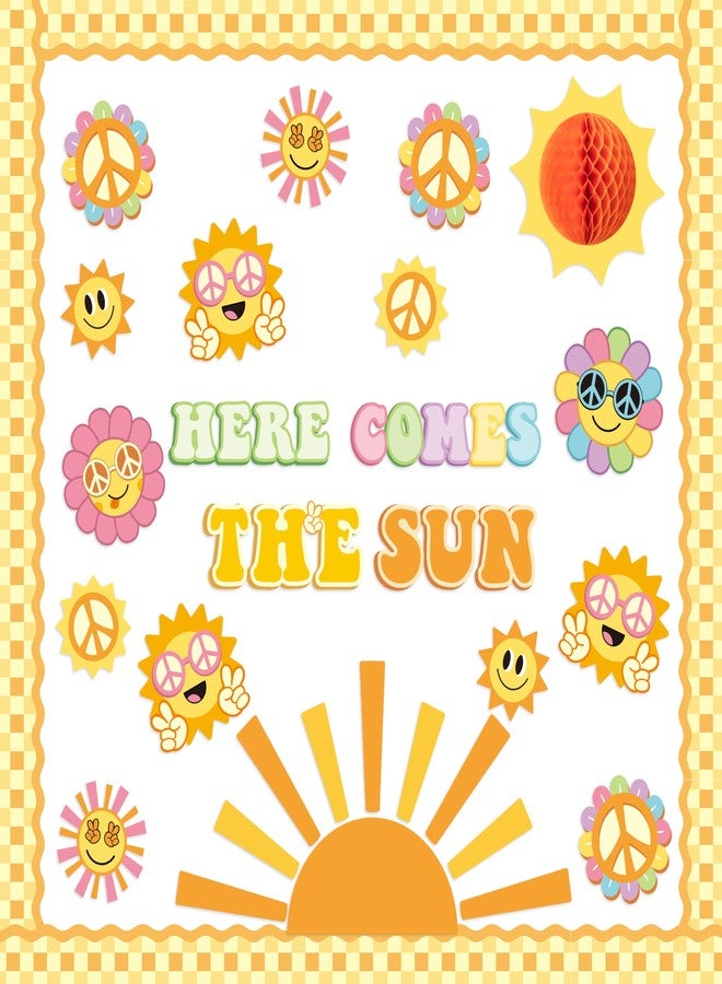Xqumoi زينة لوحة إعلانات Xqumoi Retro Here Comes The Sun - 84 قطعة من ملصقات الأسماء بنمط الهيبي البوهيمي الرائع، حواف مربعة الشكل، ديكور جداري للسبورة، مناسب للعودة إلى المدرسة، رياض الأطفال، ورياض الأطفال - Image 1