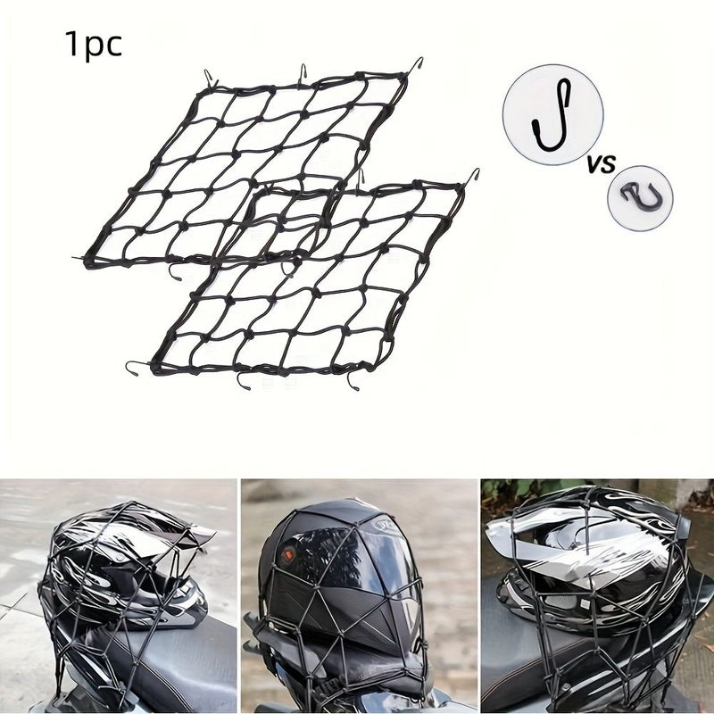 1pc Latex Bungee Cargo Net With Small Mesh And Adjustable Metal Hooks For Motorcycle Bike ATV Luggage Helmet And Elastic Straps - Image 1