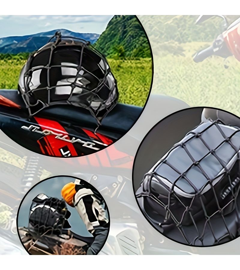 1pc Latex Bungee Cargo Net With Small Mesh And Adjustable Metal Hooks For Motorcycle Bike ATV Luggage Helmet And Elastic Straps - Image 3