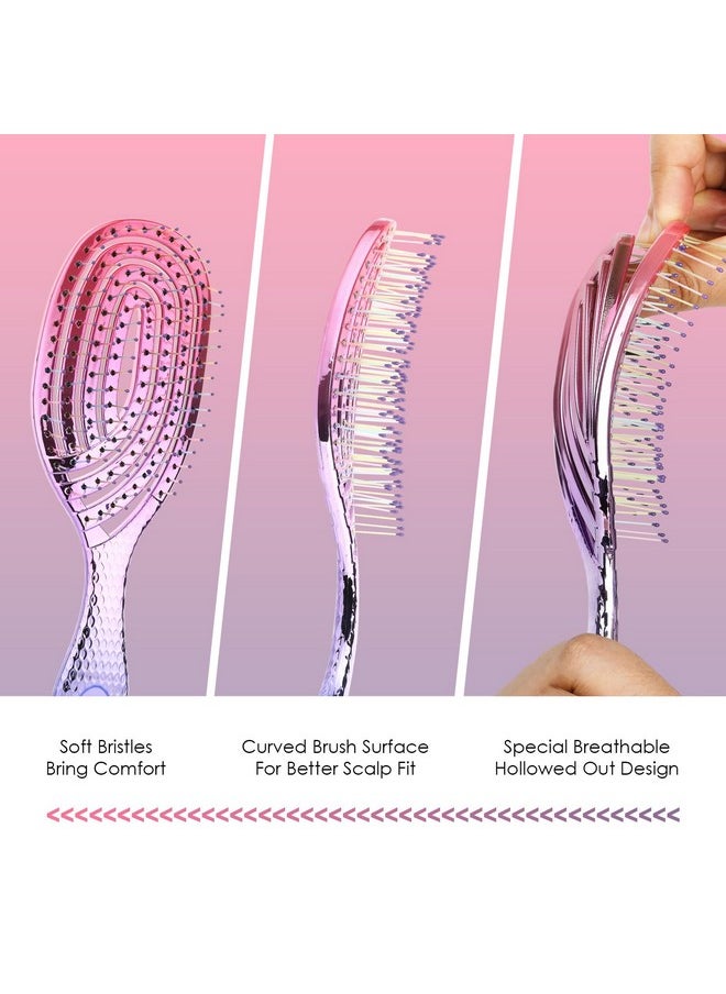 Candy Brush Candybrush Curved Vented Hair Brush Detangling For Blow Drying Colorful Wet Brushes For Straight Fine Hair For Women Round Styling Spiral Detangler Soft Bristles Medium Pinkpurple Gradient  - Image 3