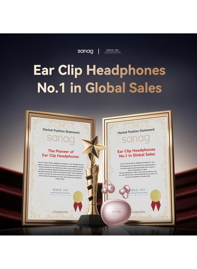 ساناج Sanag S7S AI Clip on Headphones, True Wireless Ear Clip Earbuds, Comfortable Earphones with Bluetooth 5.4, 48H Playtime, IPX4 Waterproof, Noise Cancelling fit Sports Running, Workout (Gold) - Image 2