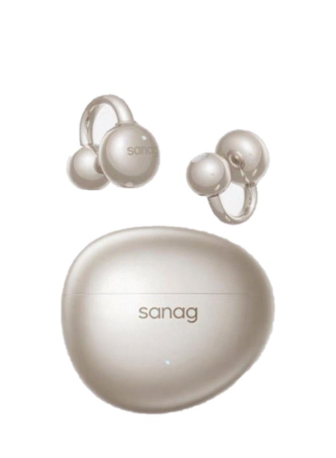 ساناج Sanag S7S AI Clip on Headphones, True Wireless Ear Clip Earbuds, Comfortable Earphones with Bluetooth 5.4, 48H Playtime, IPX4 Waterproof, Noise Cancelling fit Sports Running, Workout (Gold) - Image 1