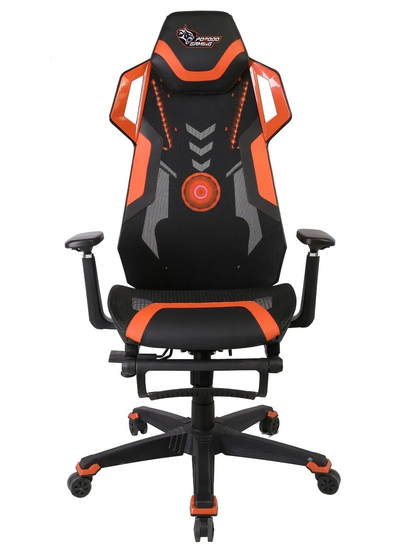 بورودو كرسي ألعاب مريح مع مساند ذراع قابلة للتعديل ثلاثية الأبعاد / مكبرات صوت مدمجة / إضاءة RGB ومسند قدم مدمج / مقعد مريح من الإسفنج المصبوب - أسود/برتقالي - Image 1