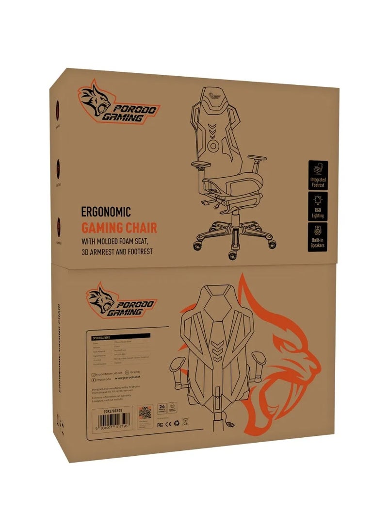 بورودو كرسي ألعاب مريح مع مساند ذراع قابلة للتعديل ثلاثية الأبعاد / مكبرات صوت مدمجة / إضاءة RGB ومسند قدم مدمج / مقعد مريح من الإسفنج المصبوب - أسود/برتقالي - Image 5