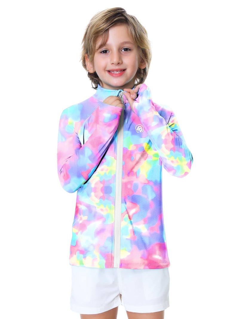 AOBUTE Kids Sun Shirt UPF 50+ Uv Rash Guard Girl Boy Zip SPF Shirts Long Sleeve Swim Tops with Thumb Holes Purple 11-12 Years - Image 5