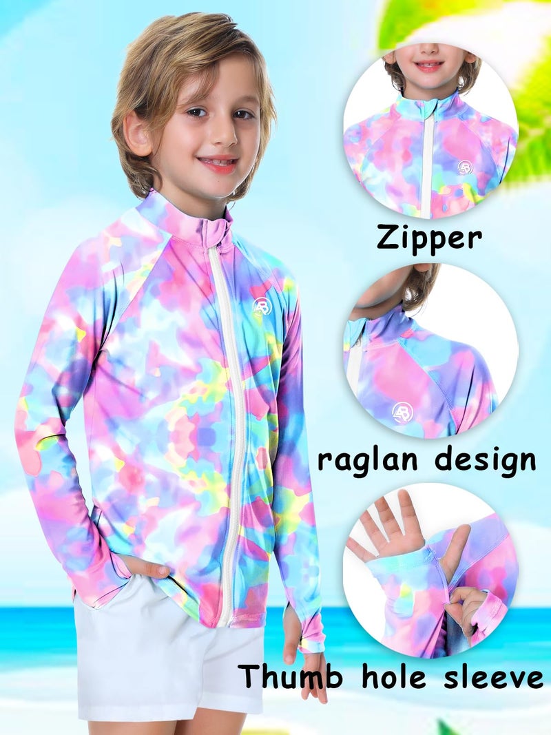 AOBUTE Kids Sun Shirt UPF 50+ Uv Rash Guard Girl Boy Zip SPF Shirts Long Sleeve Swim Tops with Thumb Holes Purple 11-12 Years - Image 3