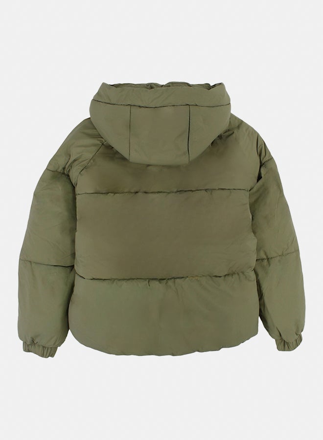 بمبيلو جاكيت بنات مضاد للماء برأس – أخضر جيشي - Image 2