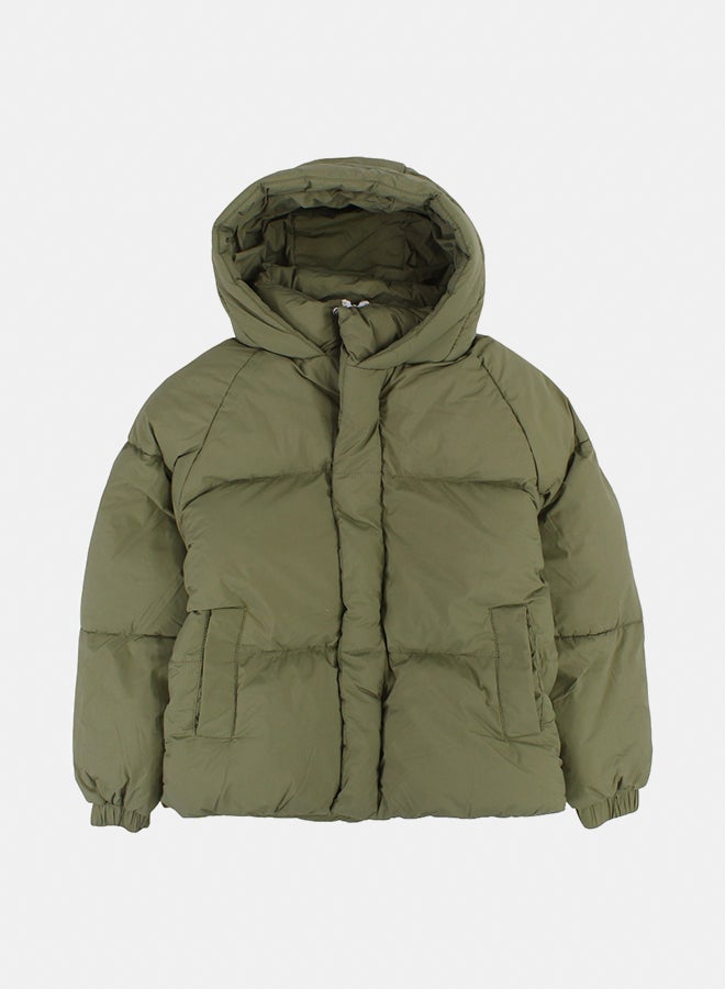 بمبيلو جاكيت بنات مضاد للماء برأس – أخضر جيشي - Image 1