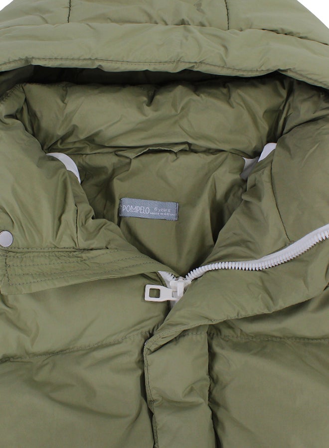 بمبيلو جاكيت بنات مضاد للماء برأس – أخضر جيشي - Image 3