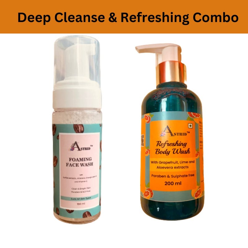Astrid coffee foaming face wash 150 ml Astrid refreshing shower gel with fruit extracts 200 ml combo pack for glowing and hydration skin all skin types - Image 2