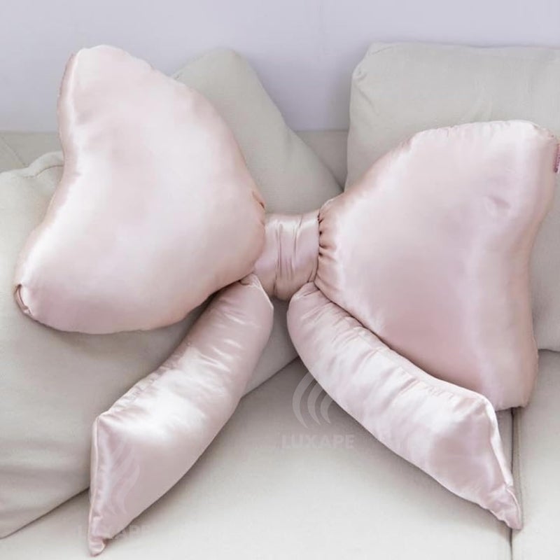 Luxape Bow Pillow - Big Bow Throw Pillow - Bow Shaped Pillow - Silky Satin - Coquette Decor - Bow Room Decor - Pink Bow Pillow - Bow Nursery Decor - Pink Room Decor (Ballet Pink) - Image 2