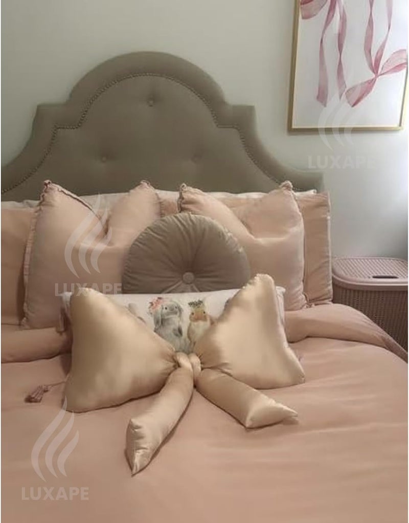 Luxape Bow Pillow - Big Bow Throw Pillow - Bow Shaped Pillow - Silky Satin - Coquette Decor - Bow Room Decor - Pink Bow Pillow - Bow Nursery Decor - Pink Room Decor (Ballet Pink) - Image 3