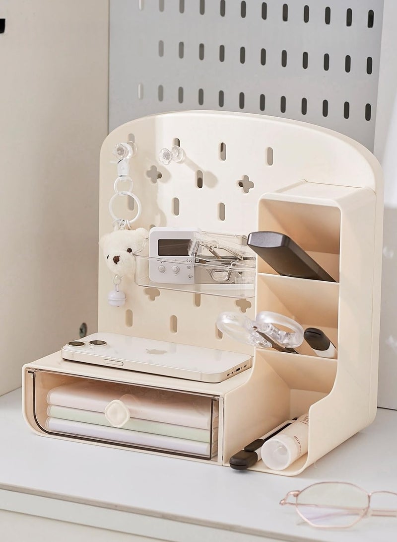 لوحة تعليق للمكتب، تنظيم أدوات مكتبية، لوحة تعليق لتنظيم سطح المكتب لغرفة الدراسة والمكتب، ملحقات تخزين قائمة بدون مثقاب (بيج، HC-1001) - Image 2