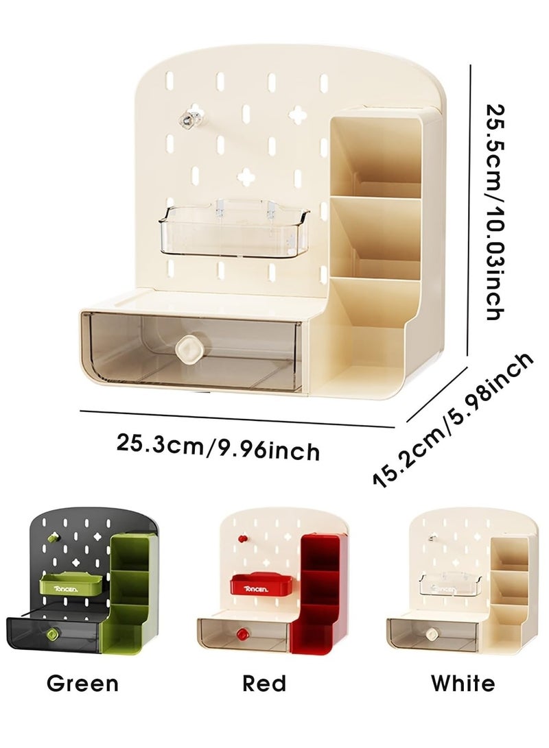 لوحة تعليق للمكتب، تنظيم أدوات مكتبية، لوحة تعليق لتنظيم سطح المكتب لغرفة الدراسة والمكتب، ملحقات تخزين قائمة بدون مثقاب (بيج، HC-1001) - Image 3