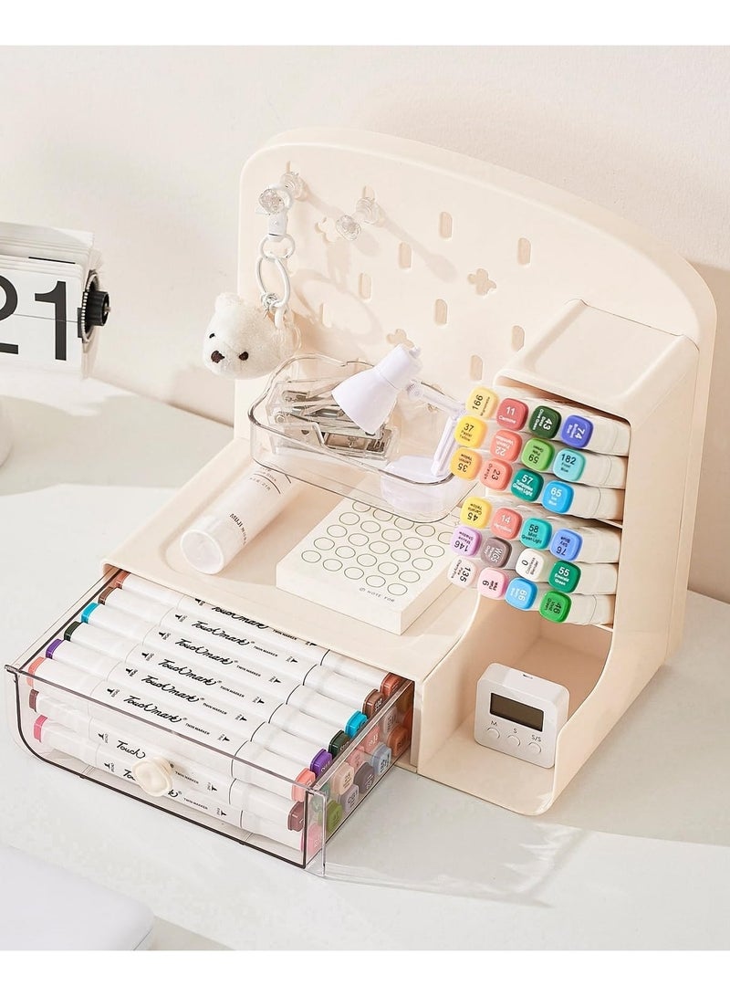 لوحة تعليق للمكتب، تنظيم أدوات مكتبية، لوحة تعليق لتنظيم سطح المكتب لغرفة الدراسة والمكتب، ملحقات تخزين قائمة بدون مثقاب (بيج، HC-1001) - Image 5