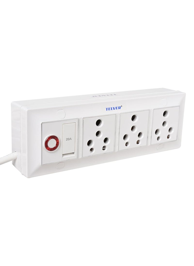 TELVER Telver Extension Board16 Amp Porcelain Big Socket with 20 Amp Porcelain Switch with Round Indicator 15Sqmm Pure Copper Heavy Duty Wire Big Size 3 Pin Top Plug for Heavy Appliance 5 Meter Cord  - Image 1