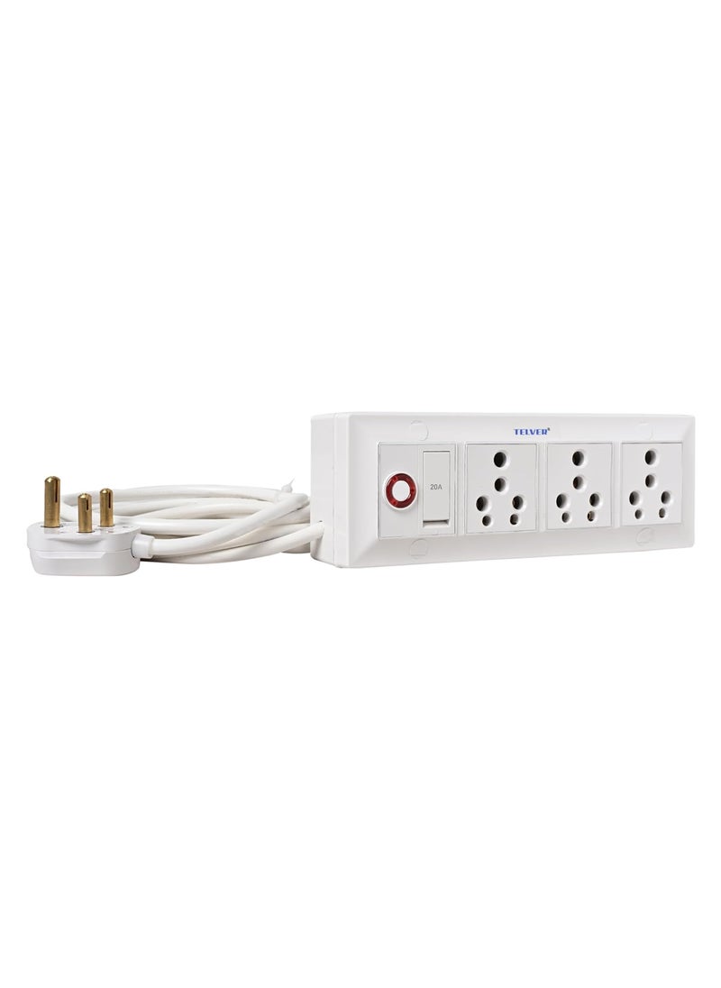 TELVER Telver Extension Board16 Amp Porcelain Big Socket with 20 Amp Porcelain Switch with Round Indicator 15Sqmm Pure Copper Heavy Duty Wire Big Size 3 Pin Top Plug for Heavy Appliance 5 Meter Cord  - Image 3