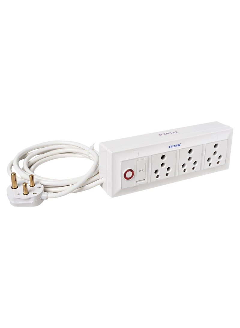 TELVER Telver Extension Board16 Amp Porcelain Big Socket with 20 Amp Porcelain Switch with Round Indicator 15Sqmm Pure Copper Heavy Duty Wire Big Size 3 Pin Top Plug for Heavy Appliance 5 Meter Cord  - Image 5