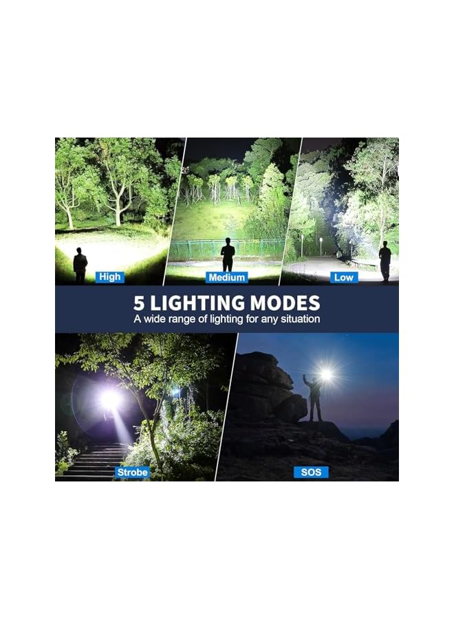 promass Rechargeable LED Flashlight High Lumens, 990,000 Super Bright Powerful Flash Light with 5 Modes, IPX6 Waterproof Flashlight for Home And Camping (Black) - Image 3