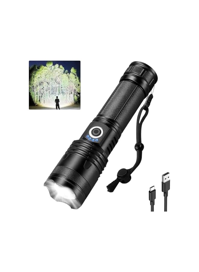 promass Rechargeable LED Flashlight High Lumens, 990,000 Super Bright Powerful Flash Light with 5 Modes, IPX6 Waterproof Flashlight for Home And Camping (Black) - Image 2