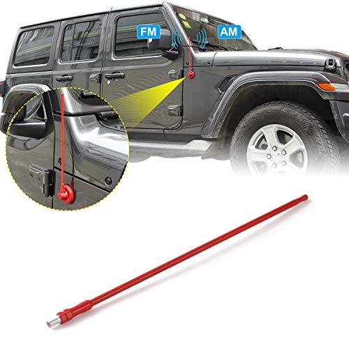 JeCar 13 Inch Reflex Short Antenna Replacement for JK JL JT Accessories Metal ABS Antenna Designed for Optimized FM/AM Reception for Jeep Wrangler JT JK JL Unlimited Sport Rubicon Sahara 2007-2019 Red - Image 1