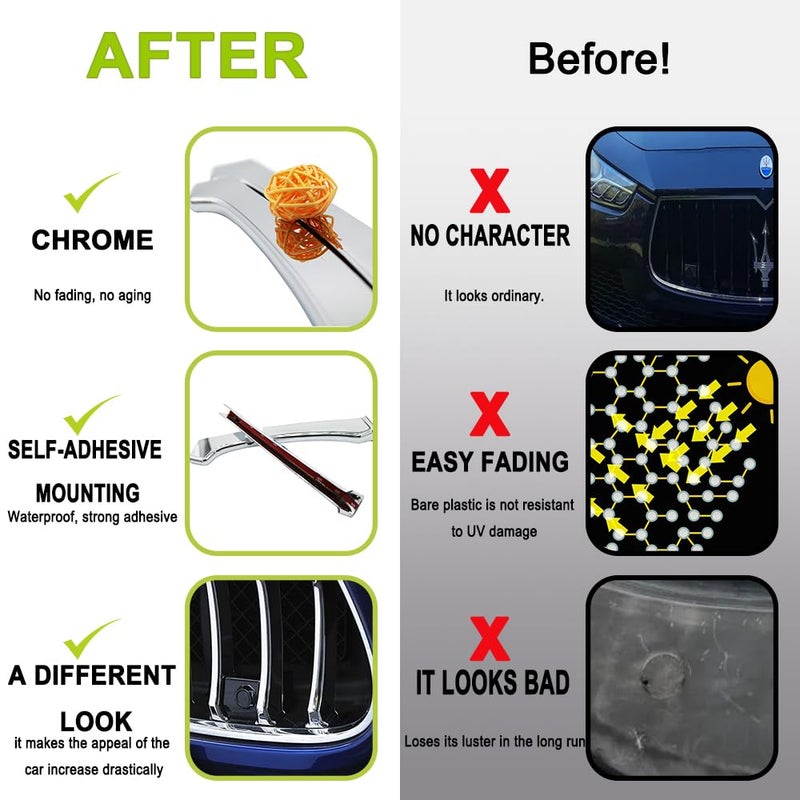 YOCTM تقليم كروم لشبكة أمامية متوافق مع مازيراتي جيبلي 2013 2014 2015 2016 2017 قطع غيار وإكسسوارات تزيين شبكة أمامية 12 قطعة - Image 2