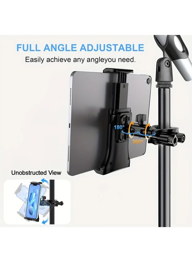 Black Universal Adjustable Tablet Phone Mount with Built in Microphone Ergonomic Grip for Running Bikes Streaming - Image 3