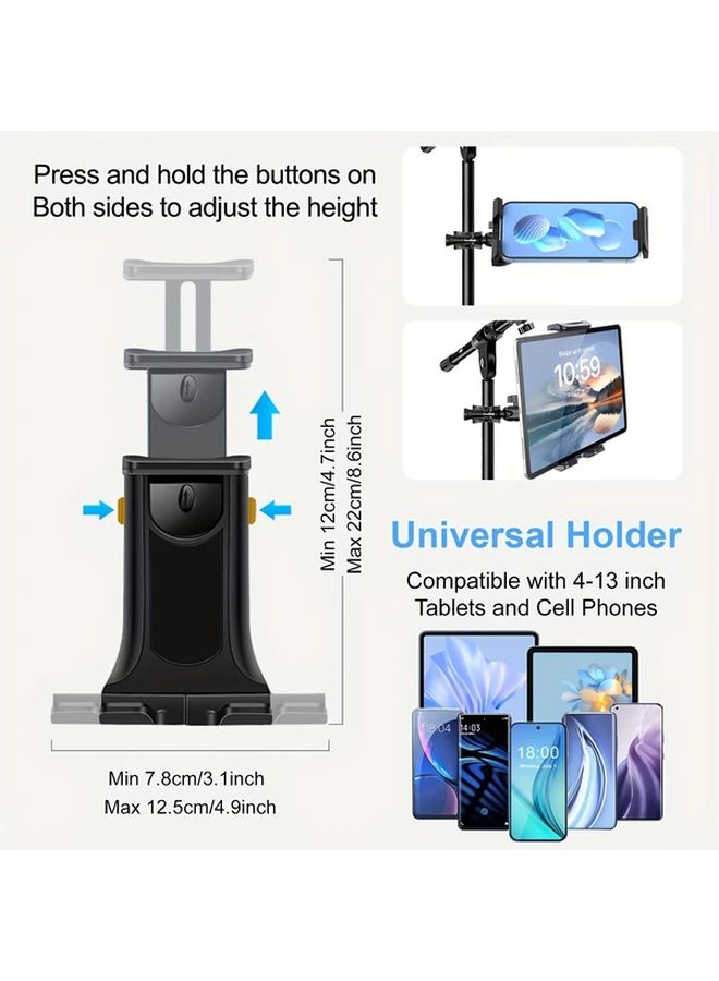Black Universal Adjustable Tablet Phone Mount with Built in Microphone Ergonomic Grip for Running Bikes Streaming - Image 5