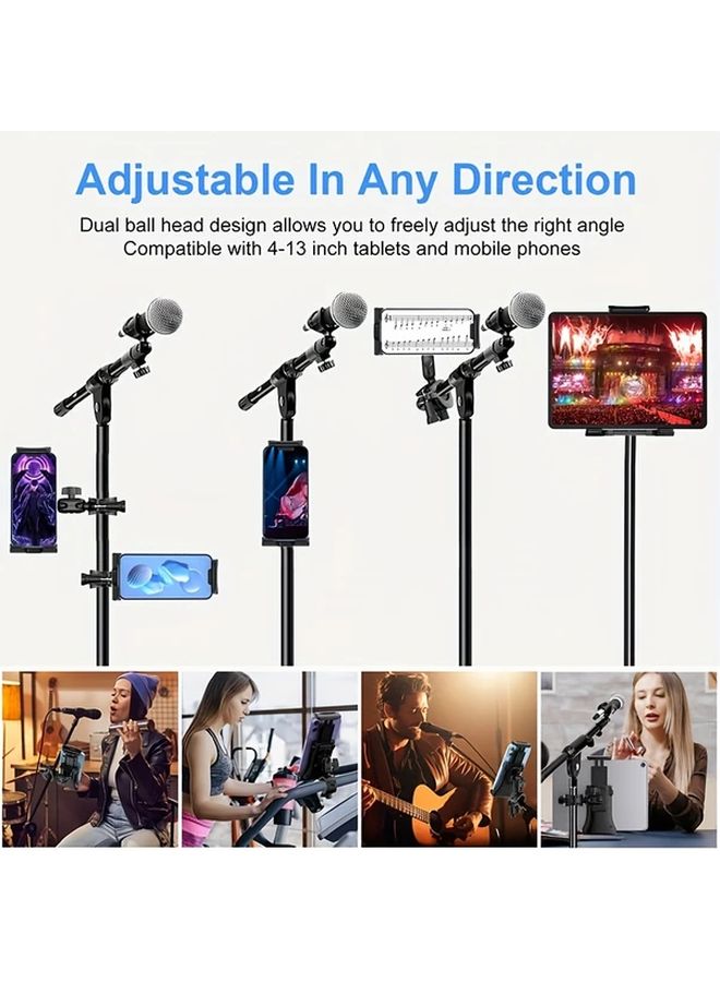 Black Universal Adjustable Tablet Phone Mount with Built in Microphone Ergonomic Grip for Running Bikes Streaming - Image 4