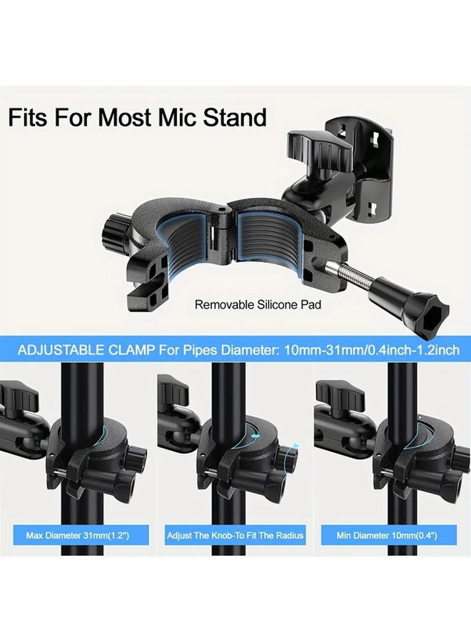 Black Universal Adjustable Tablet Phone Mount with Built in Microphone Ergonomic Grip for Running Bikes Streaming - Image 2