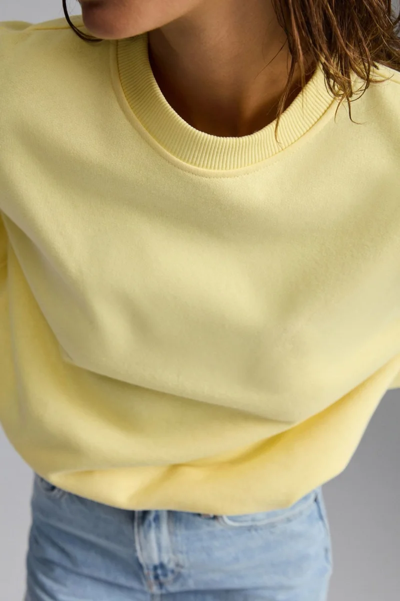 GRIMELANGE VANELTINA Women's Crew Neck Polar Fleece Oversize Fit Basic Yellow Sweatshirt