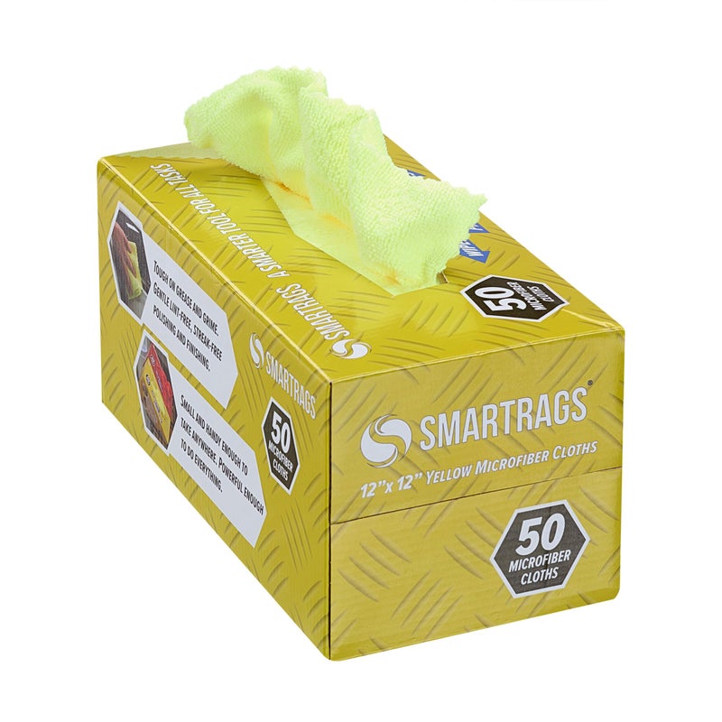 Arkwright Smart Rags in Box  Pack of 50 Lint Free Microfiber Cleaning Cloth Scratch  StreakFree Dispensable Wash Towels for Cars Window Glass and Auto Shop 12 x 12 in Yellow