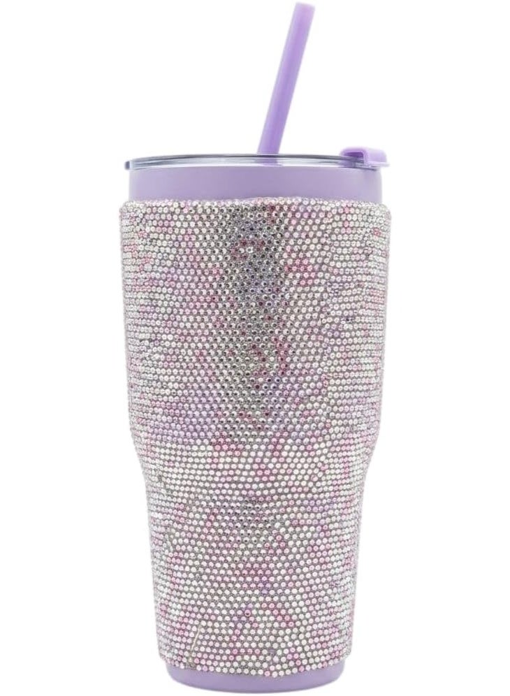 Hope Rhinestone Tumbler with Straw - 20oz Insulated Stainless Steel Bling Travel Mug - Sparkling Purple Crystal Water Bottle for Women, Gift for Bridesmaid, Birthday, or Party - Image 4