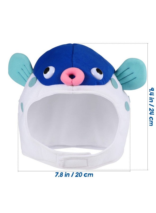 Amosfun Party Costume Hat Puffer Fish Shape Cap Plush Animal Cosplay Headwear Photo Prop For Carnival Festival Blue - Image 3