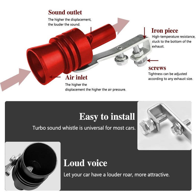 Middrivr 2PCS Car Turbo Whistle, Aluminum Alloy Universal Turbo Whistle, XL Size Aluminum Alloy Universal Turbo Sound Exhaust Muffler Pipe Whistle Car Roar Make (Red) - Image 3