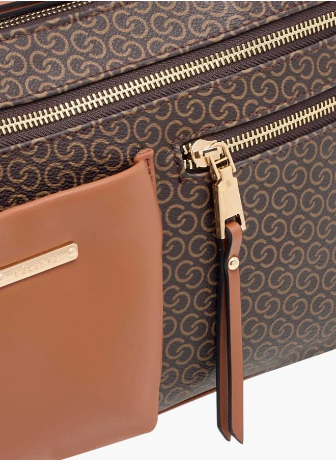 Celeste Women Monogram Print Crossbody Bag with Adjustable Strap and Zip Closure