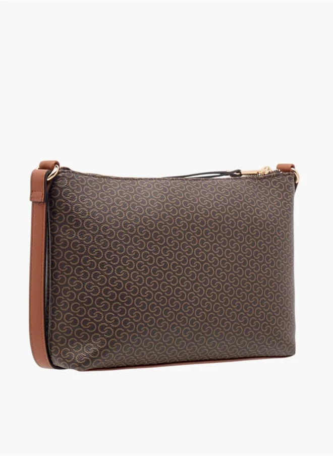 Celeste Women Monogram Print Crossbody Bag with Adjustable Strap and Zip Closure