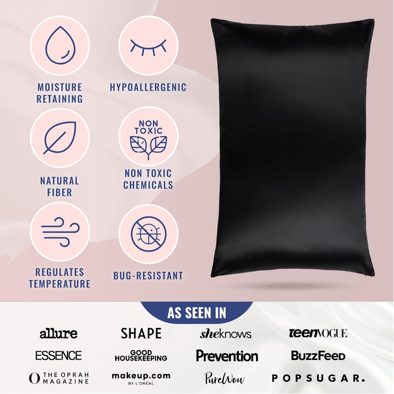 Blissy Silk Pillowcase - 100% Pure Mulberry Silk - 22 Momme 6A High-Grade Fibers - Silk Pillow Cover for Hair & Skin - Regular, Queen & King (Black, Queen) - Image 5