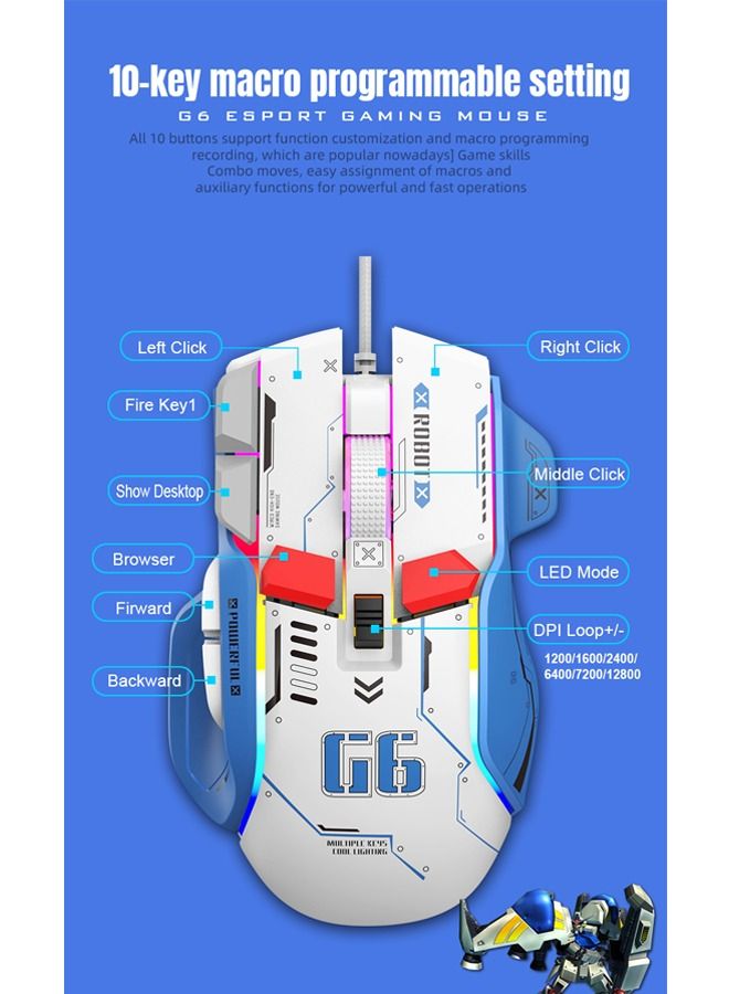 Rock Pow Wired Mouse 10 Button 12800 DPI Rgb Backlit Hollow Honeycomb Gaming Mice For PC and Computer Gamer - Image 2