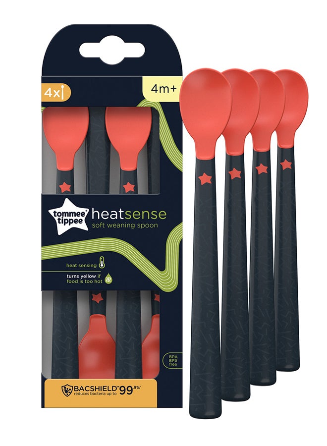 tommee tippee Heat Sense Weaning Spoons with BACSHIELD Antibacterial Technology and Long Anti-Slip Handles, 4m+, Pack of 4 - Image 1