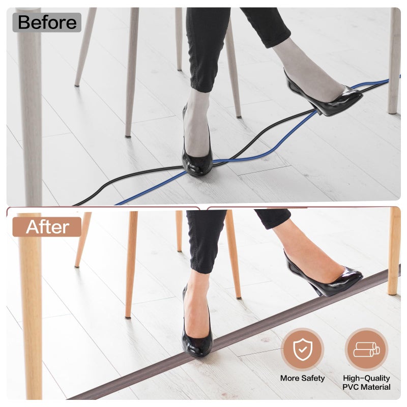 LSGCQ Floor Cord Cover Self Adhesive Cord Hider Floor Extension Cord Covers for Floor Power Cord Protector Cable Management Prevent Cable Trips Cable Cavity 0.47" W x 0.27" H (Brown Walnut Wood, 10Ft) - Image 5