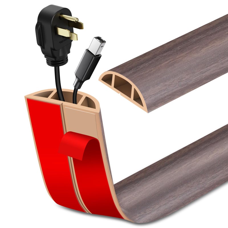 LSGCQ Floor Cord Cover Self Adhesive Cord Hider Floor Extension Cord Covers for Floor Power Cord Protector Cable Management Prevent Cable Trips Cable Cavity 0.47" W x 0.27" H (Brown Walnut Wood, 10Ft) - Image 1