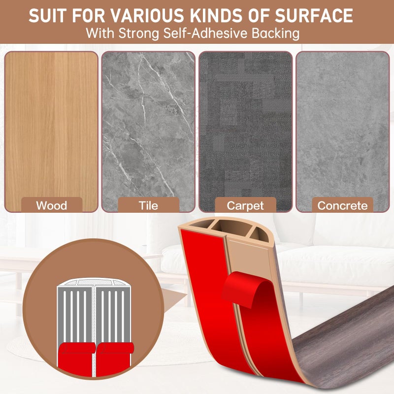 LSGCQ Floor Cord Cover Self Adhesive Cord Hider Floor Extension Cord Covers for Floor Power Cord Protector Cable Management Prevent Cable Trips Cable Cavity 0.47" W x 0.27" H (Brown Walnut Wood, 10Ft) - Image 4